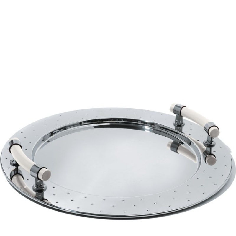 Alessi MGVASS pyöreä tarjotin kahvoilla, teräs, valkoinen