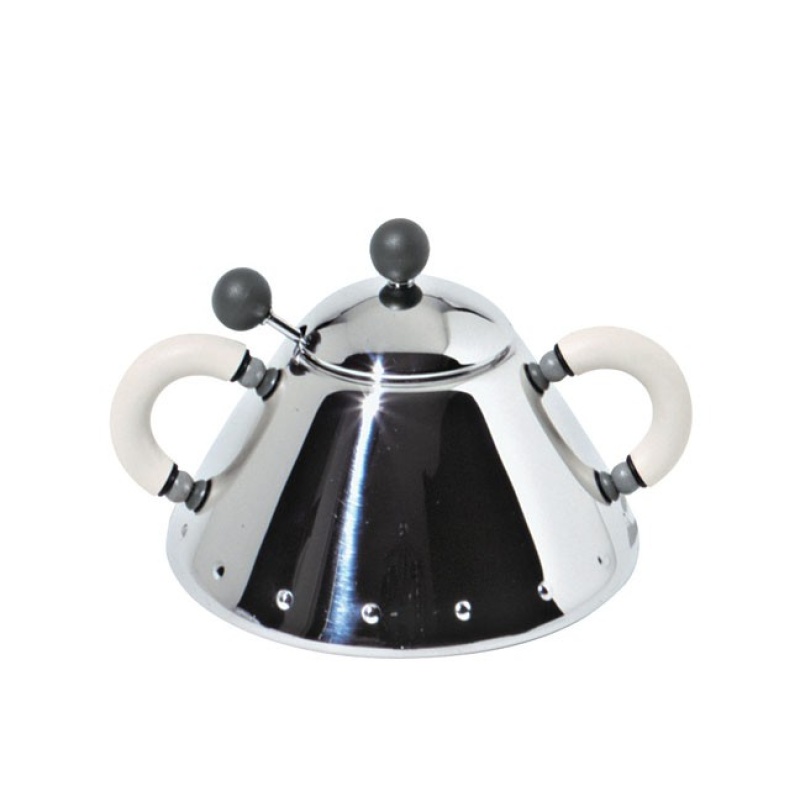 Alessi 9097 sokerikko ja lusikka, teräs, vaalean beiget kahvat