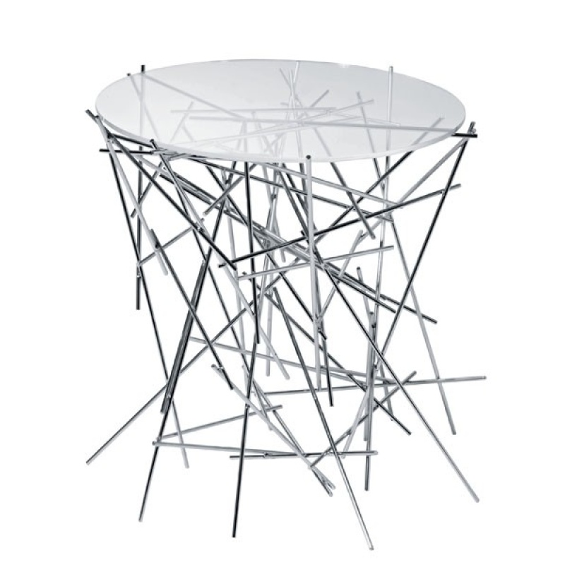 Blow Up pöytä, teräsrunko ja lasikansi