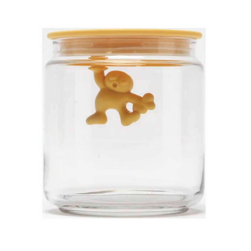 Gianni a little man holding on tight, lasipurkki keltainen 12cm