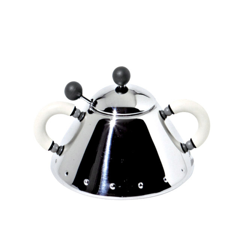 Alessi 9097 sokerikko ja lusikka, teräs valkoiset kahvat